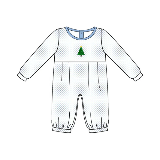 Custom moq 3 eta 7/8week moq 5 eta /4/5week White long romper with embroidered Christmas tree