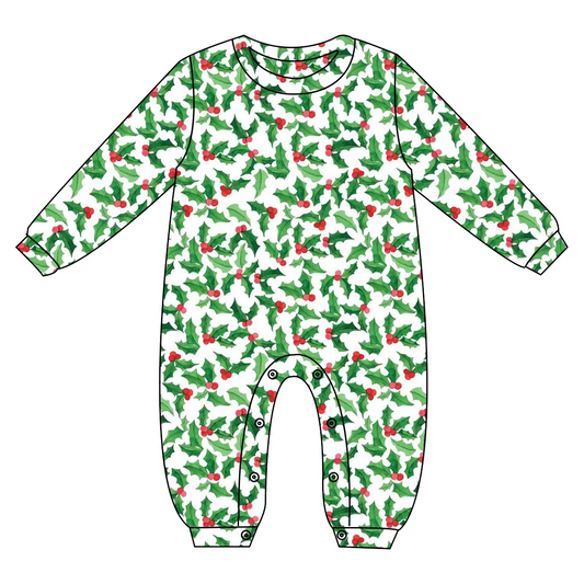 Custom moq 3 eta 6-8 weeks Green Christmas Bow Tie Long Sleeve Romper