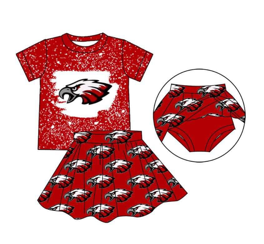 Custom moq 3 eta 6-8weeks White Polka Dot-Eagle Head Pattern Red Short Sleeve Miniskirt Suit