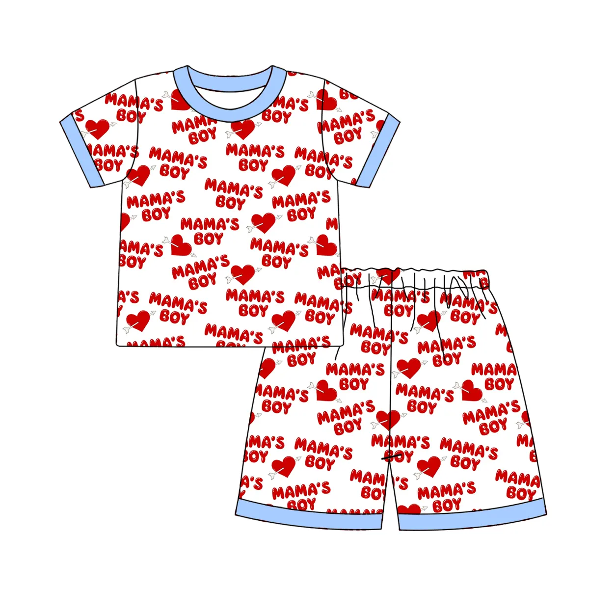 Custom moq 3 eta 6-8weeks Red Word-Arrow Heart Short Sleeve Shorts Set