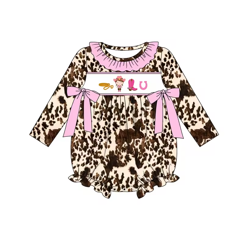 Custom moq 3 eta 6-8weeks   Leopard Print Pink Bow Lace Neck Long Sleeve Climbing Dress