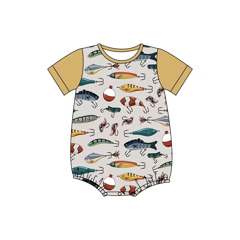 Custom moq 3 eta 6-8weeks  Marine Animal Fishhook Yellow Gray Short Sleeve Climbing Suit