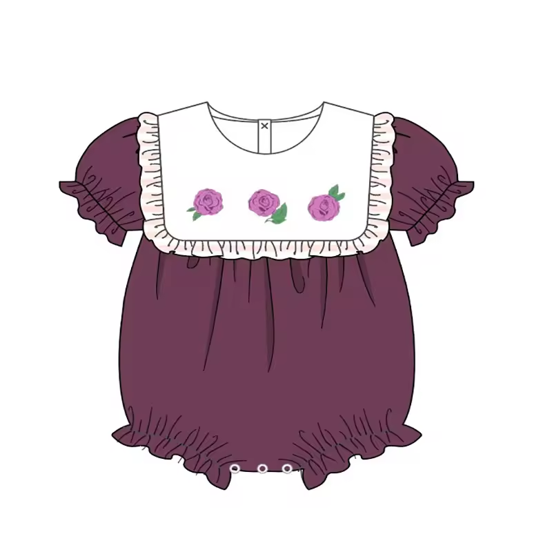 Custom moq 3 eta 6-8weeks   Purple Rose Baby Collar Bubble Short Sleeve Climbing Dress