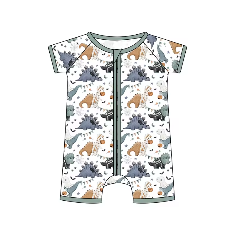 Custom moq 3 eta 6-8weeks   Halloween Bandage Dinosaur Gray Green Short Sleeve Membrella