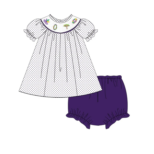 Custom moq 3 eta 6-8weeks Purple Polka Dot Puff Sleeve Short Sleeve Top - Pure Purple Shorts Set