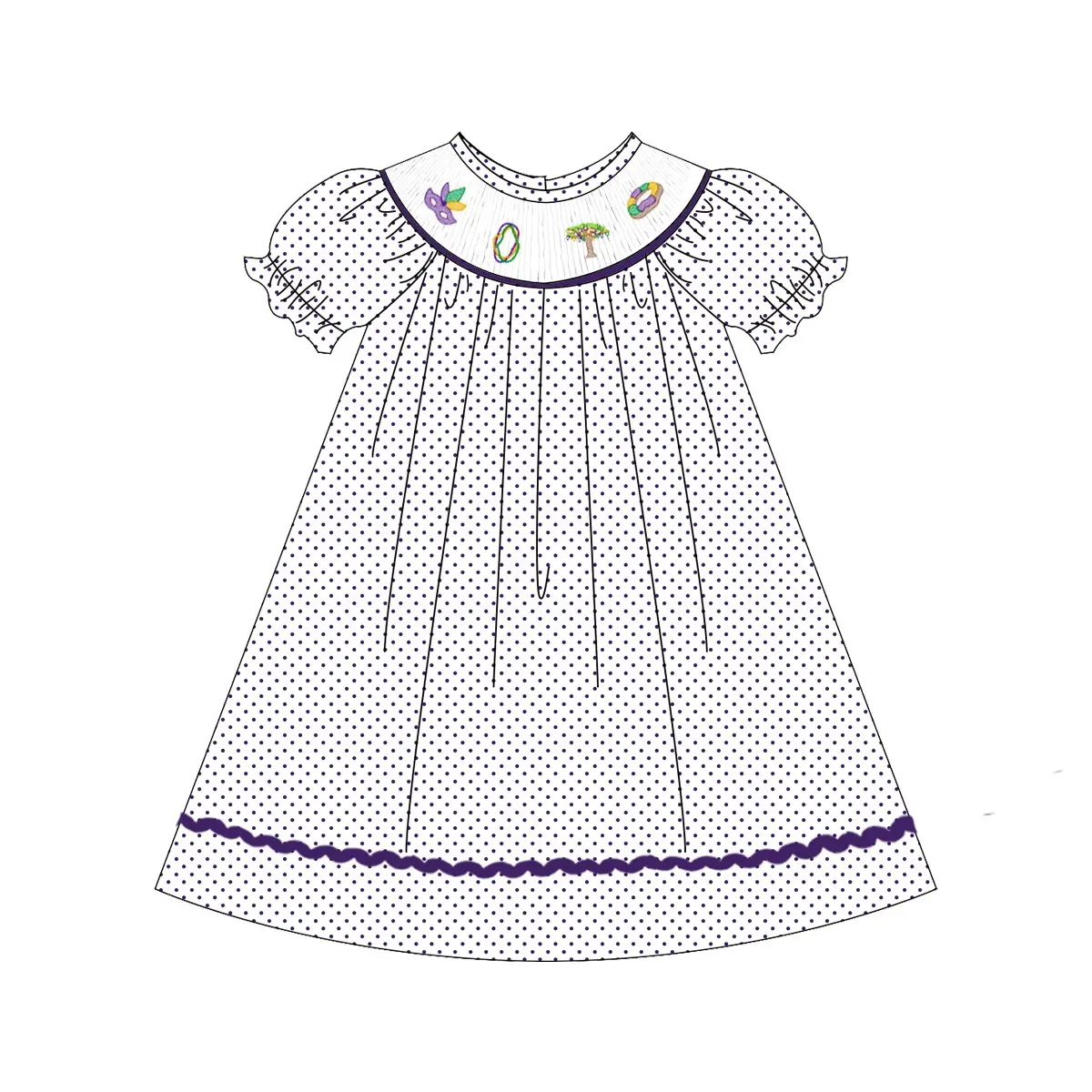 Custom moq 3 eta 6-8weeks Purple Polka Dot Puff Sleeve Short Sleeve Dress