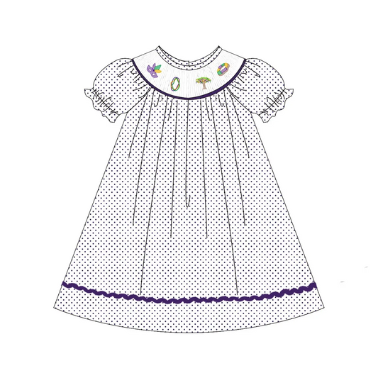 Custom moq 3 eta 6-8weeks Purple Polka Dot Puff Sleeve Short Sleeve Dress