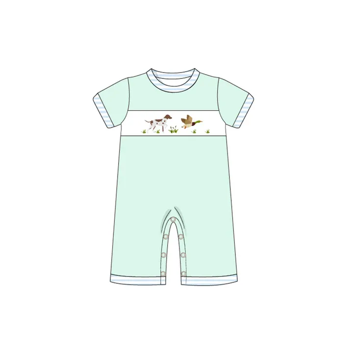 Custom moq 3 eta 6-8 weeks Embroidered Leopard Hound-Duck-Light Green Short Sleeve Climbing Suit