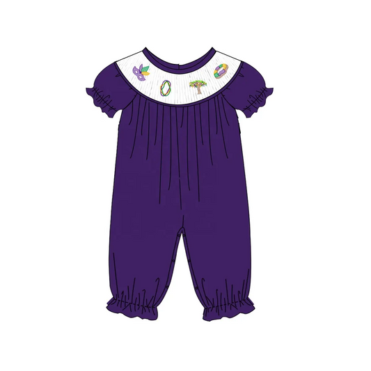 Custom moq 3 eta 6-8 weeks Embroidered Mask-Ring Pattern Purple Puff Sleeve Short Sleeve Long Climbing Dress