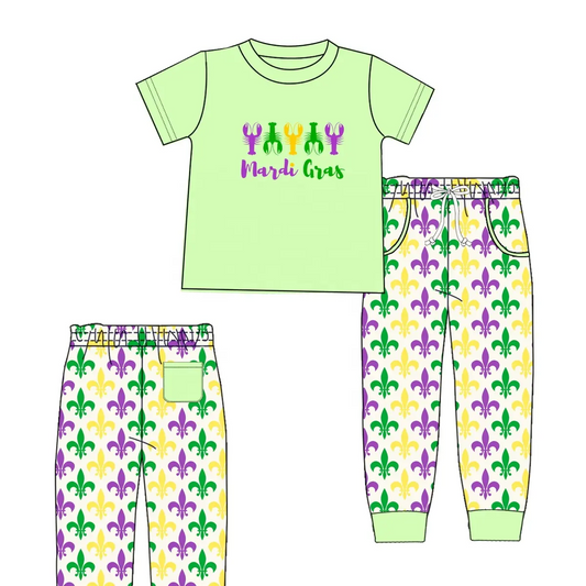 Custom moq 3 eta 6-8weeks Crayfish pattern fluorescent green short-sleeved top-arrow trousers set