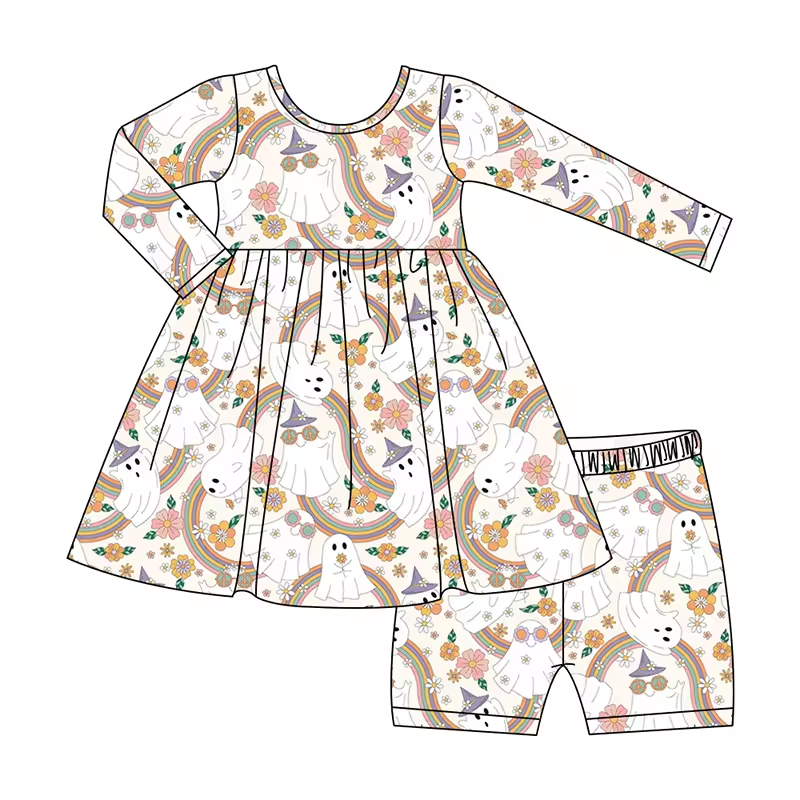 Custom moq 3 eta 6-8 weeks   Rainbow Highway Ghost Long Sleeve Shorts Set