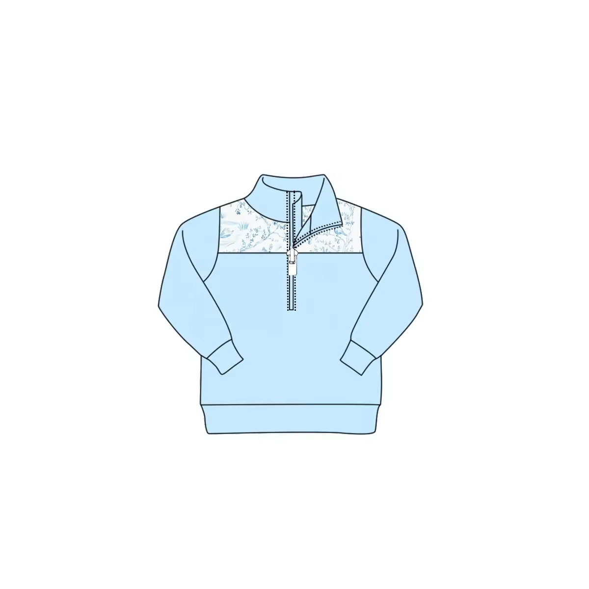 Custom moq 3 eta 6-8weeks Sky blue-patterned line zipper pullover top