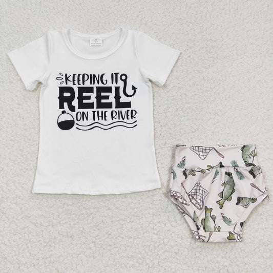 RTS NO MOQ GBO0087 Girls fishing reel short sleeve briefs set