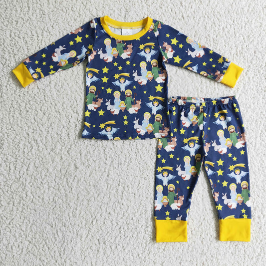 BLP0114 Easter boy pajamas long sleeve and long pants cartoon print milk silk
