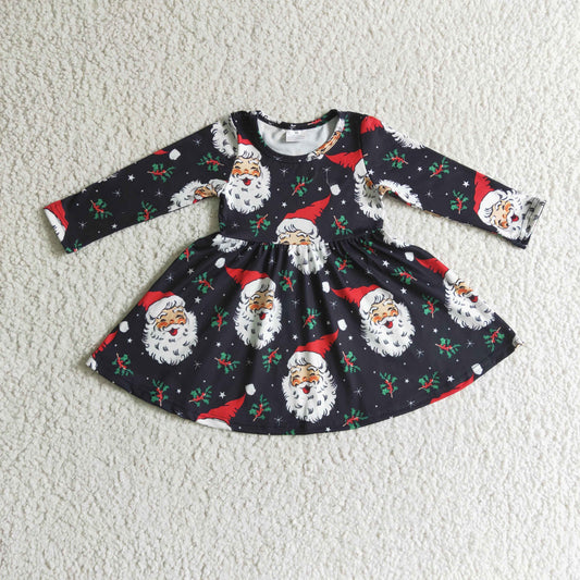 RTS NO MOQ GLD0102 baby christmas clothing long sleeve print kids dresses for girls milk silk