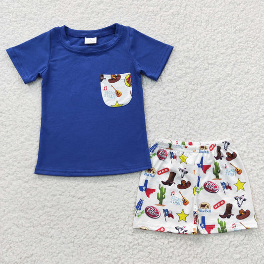 BSSO0225 Boys Boots Cactus Navy Pocket Short Sleeve Shorts Set