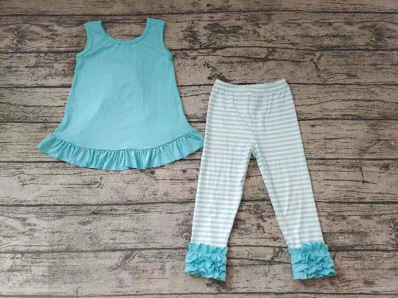 Girls blue sleeveless top with long pants