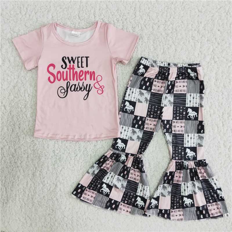 Pink Letters Horse Checkered Pattern Set