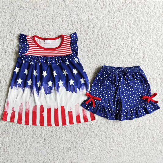navy blue stars red striped short pants set
