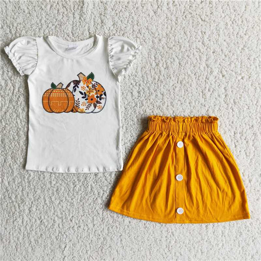 pumpkin design top short skirt 2 pcs set
