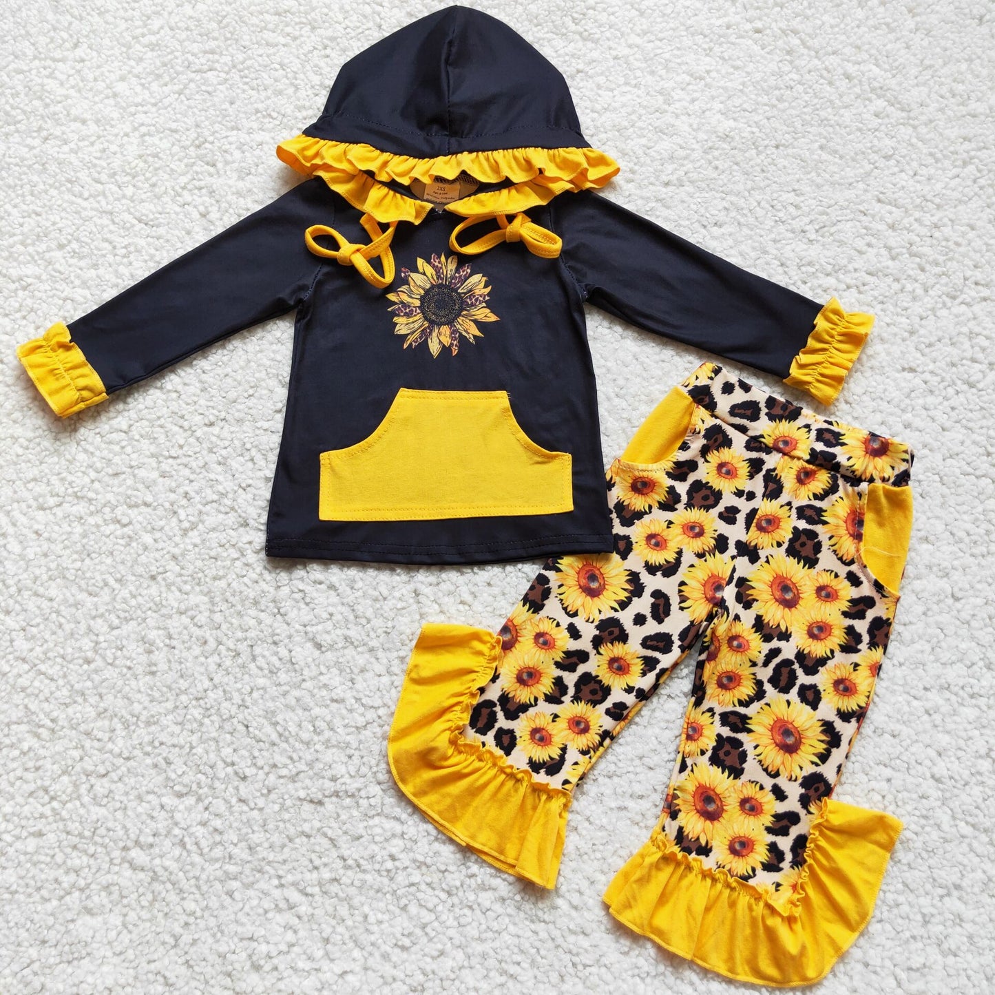 hooded shirt and yellow pants sunflower girl's outfits