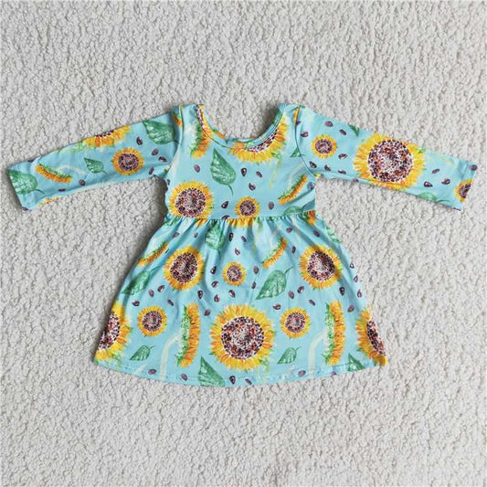 RTS NO MOQ（In Stock ) 1pcs blue sunflower girl's dress