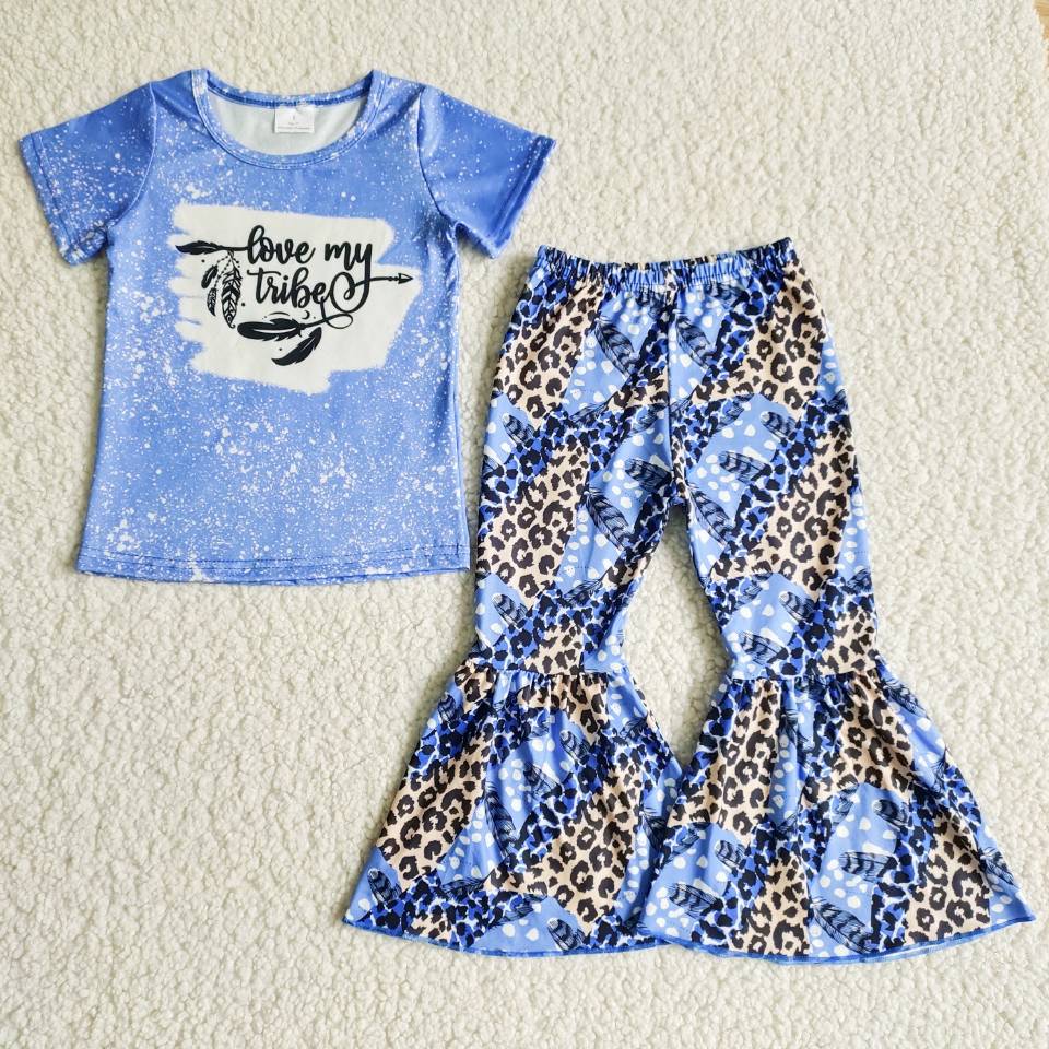 Short Sleeve Top English Letters Leopard Print Trousers