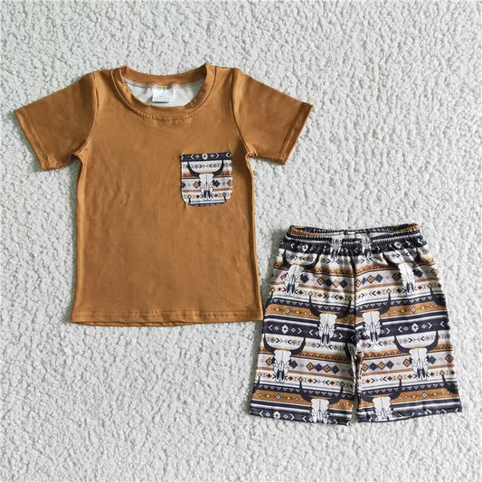 BSSO0073 Baby boys Brown short sleeve short pants kids summer outfit