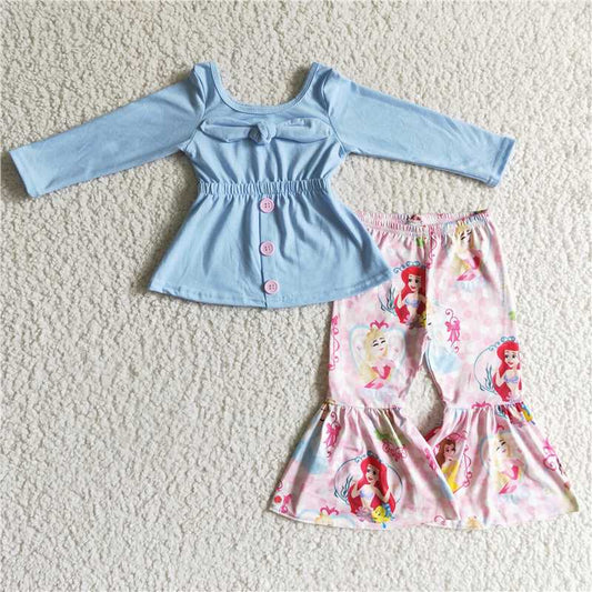 Cute Clothes  GLP0144Baby girls blue top bow bell pants sets