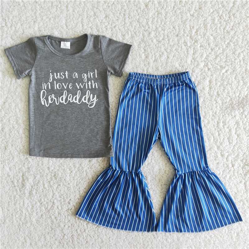 daddy short sleeve blue striped trousers