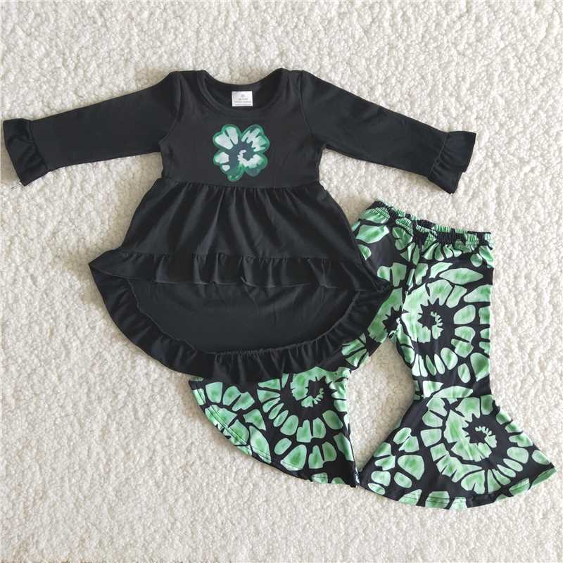 6 A30-27 Offset four-leaf clover black top Circle flared pants