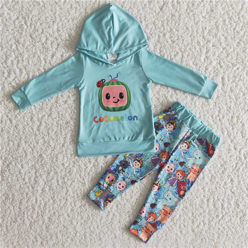 blue hooded carton boys outfits