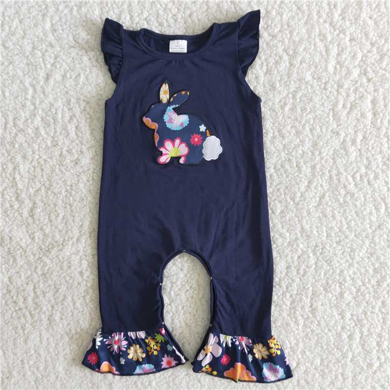 B8-11 Girls easter flying sleeve romper rabbit print