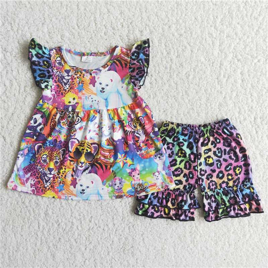 tiger pattern leopard short pants set