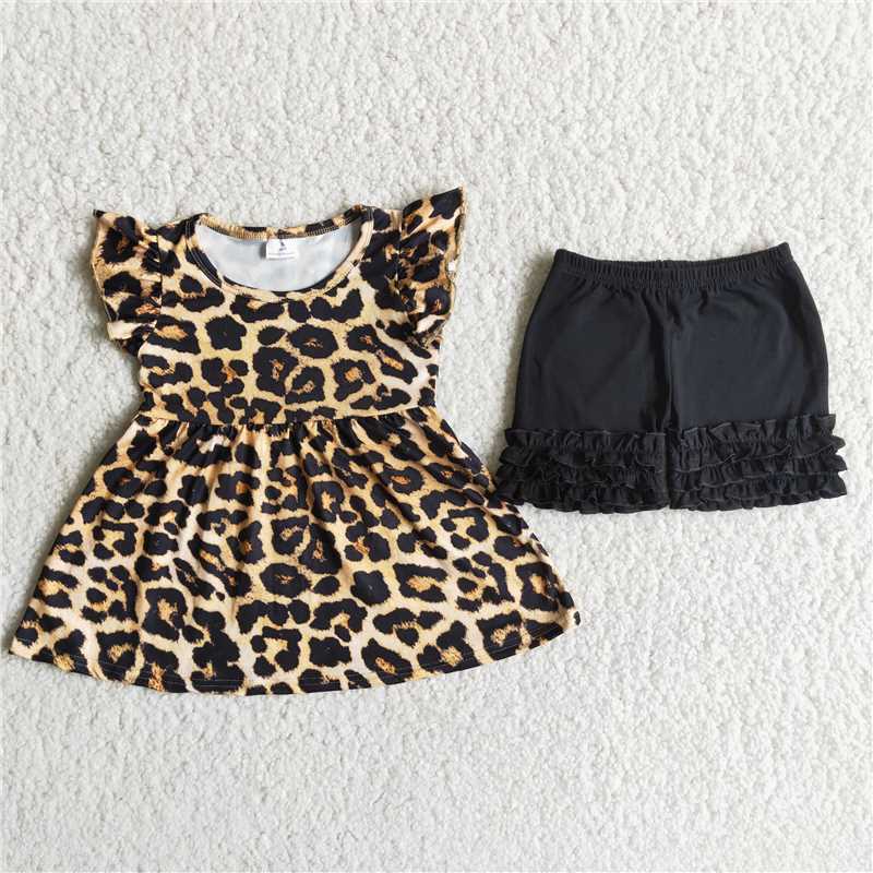 leopard top black short pants set