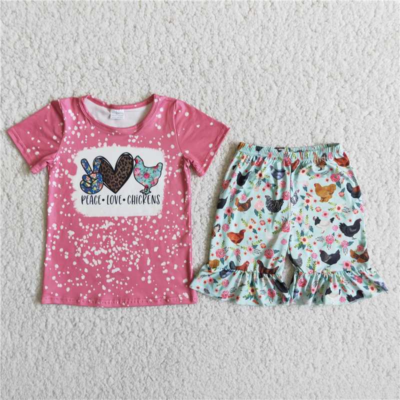 peace love chickens short pants set