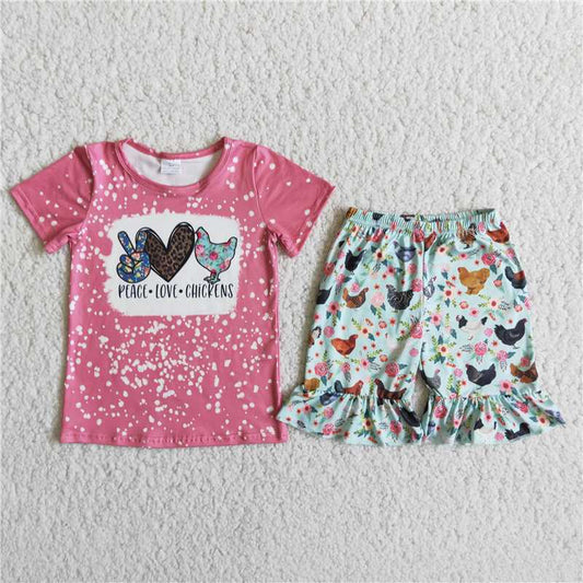 peace love chickens short pants set