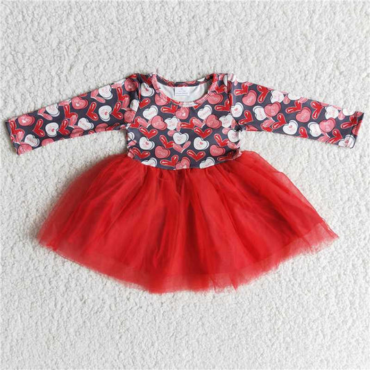 RTS NO MOQ（In Stock) 6 A26-19 Valentine day love heart pattern mesh dress