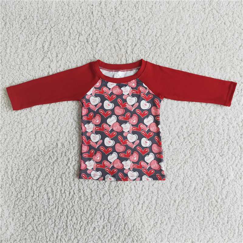 Valentine i love you design red raglan long sleeve top