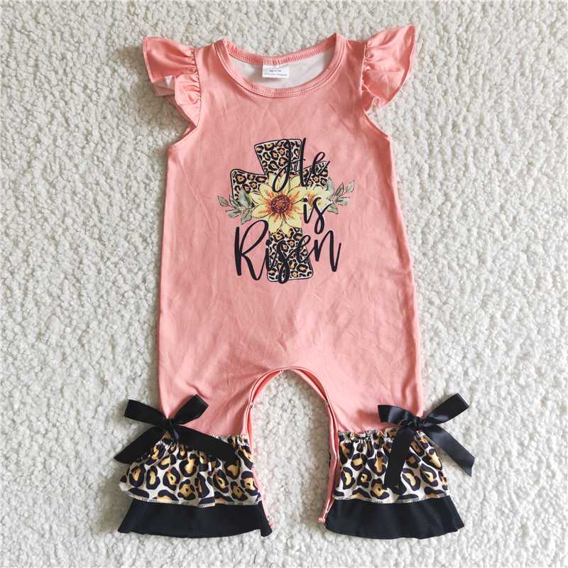 EC0002 Easter Cross Orange Leopard Romper