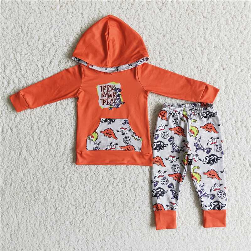 RTS  No moq 6 B9-4 2pcs carton hooded boys outfits