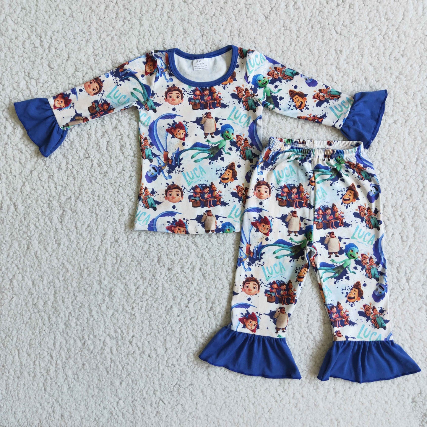 blue ruffle girl pajamas