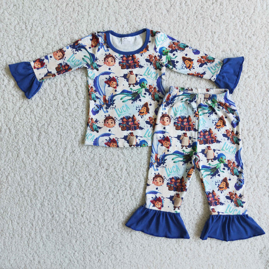blue ruffle girl pajamas