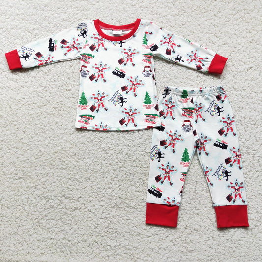 6 C11-16 boys christmas outfits print pajamas long sleeve long pants set