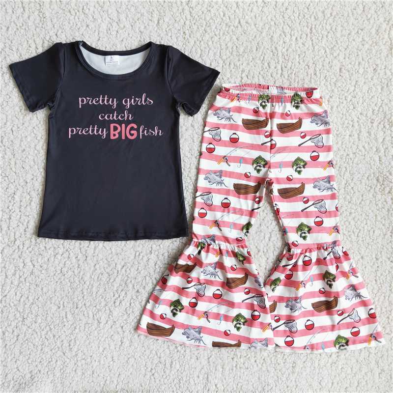 pretty big fish pattern long pants set