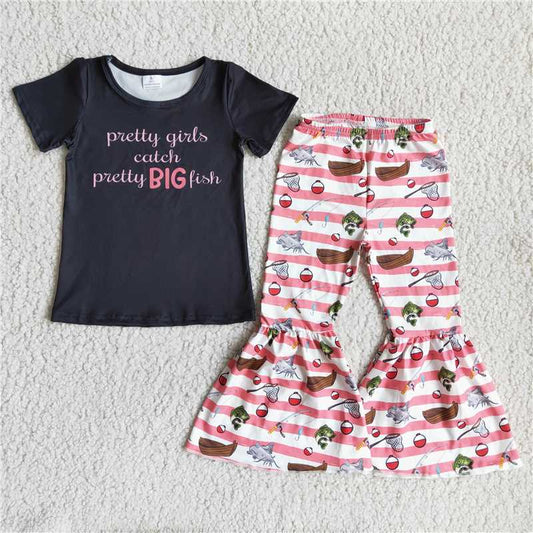 pretty big fish pattern long pants set