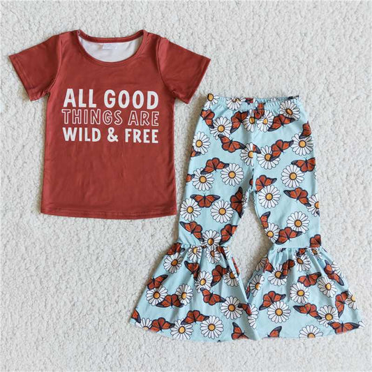 GOOD monogram short-sleeve butterfly flared trousers