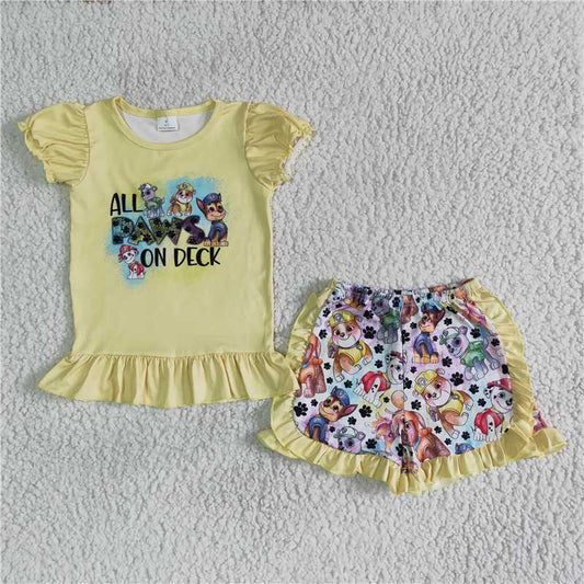 Cute Clothes C1-28 Girls Yellow Short Sleeve Tops Shorts Set
