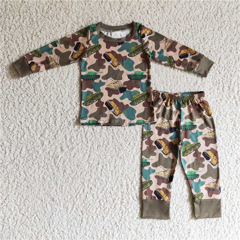 RTS NO MOQ（In Stock) Boys' Camouflage Tank Long Sleeve Trouser Set military pjs rts
