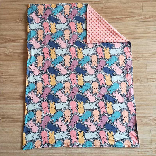 6 C9-33 Easter bunny rabbits pink blanket